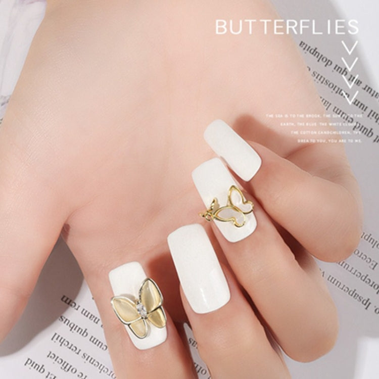 10 PCS Butterfly Nail Art Accessories Golden Three-dimensional Cat's Eye Butterfly Zircon DIY Nail Decoration Accessories