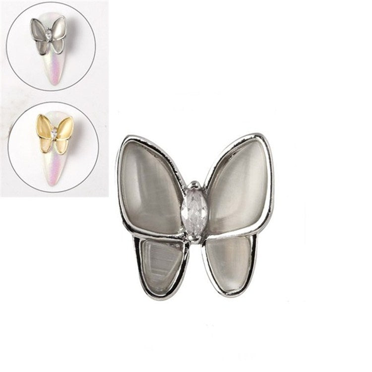 10 PCS Butterfly Nail Art Accessories Golden Three-dimensional Cat's Eye Butterfly Zircon DIY Nail Decoration Accessories