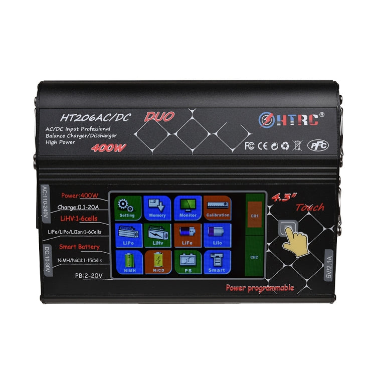 HTRC HT206AC/DC DUO 400W Large Color Screen Touch Dual-way Smart Balance Charger,
