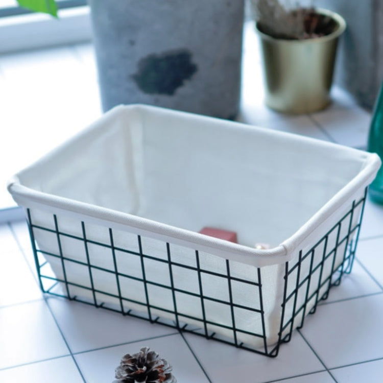 Wrought Iron Tabletop Snack Storage Box Sundries With Cloth Storage Basket