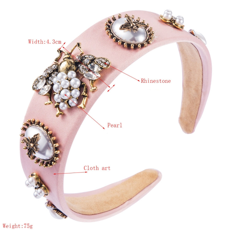 Bee Inlaid Rhinestone Headband Pearl Headband Widen Brim Headband
