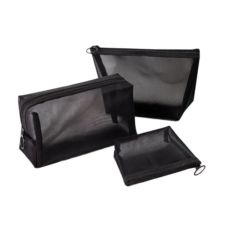 Black Transparent Mesh Cosmetic Bag Three-piece Large Capacity Travel Cosmetic Storage Bag