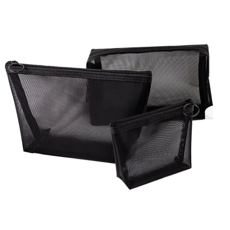 Black Transparent Mesh Cosmetic Bag Three-piece Large Capacity Travel Cosmetic Storage Bag