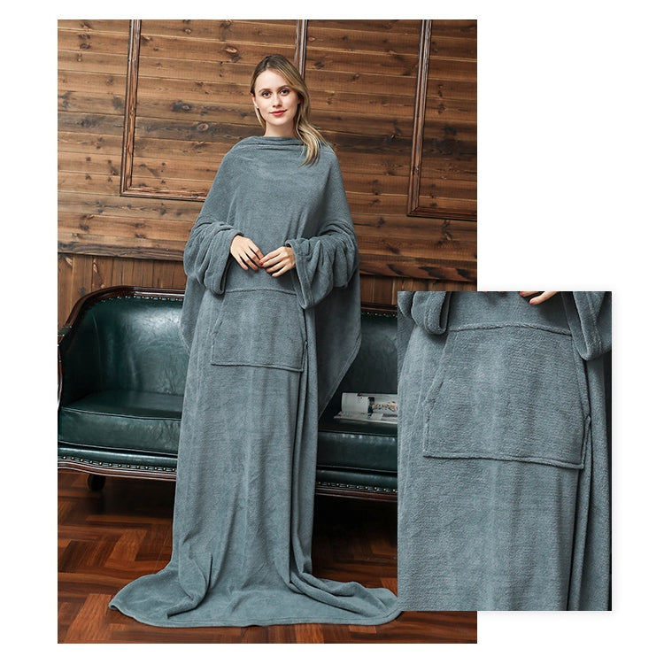 Flannel Long Pullover Warm Blanket with Sleeve