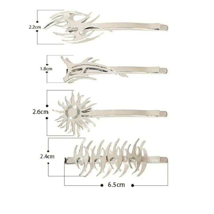 4pcs/set Halloween Rock Sun Flame Word Clip Metal Side Clip Bangs Clip
