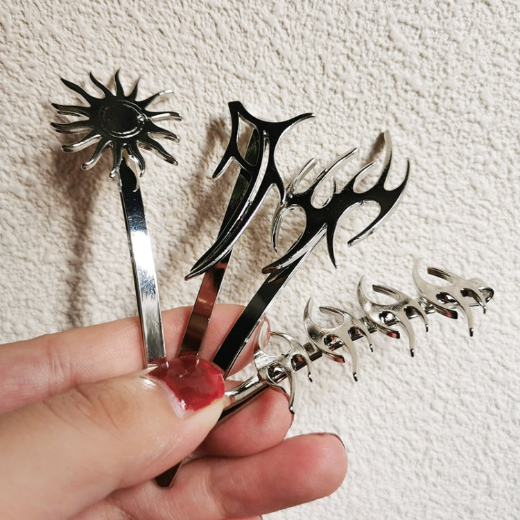 4pcs/set Halloween Rock Sun Flame Word Clip Metal Side Clip Bangs Clip