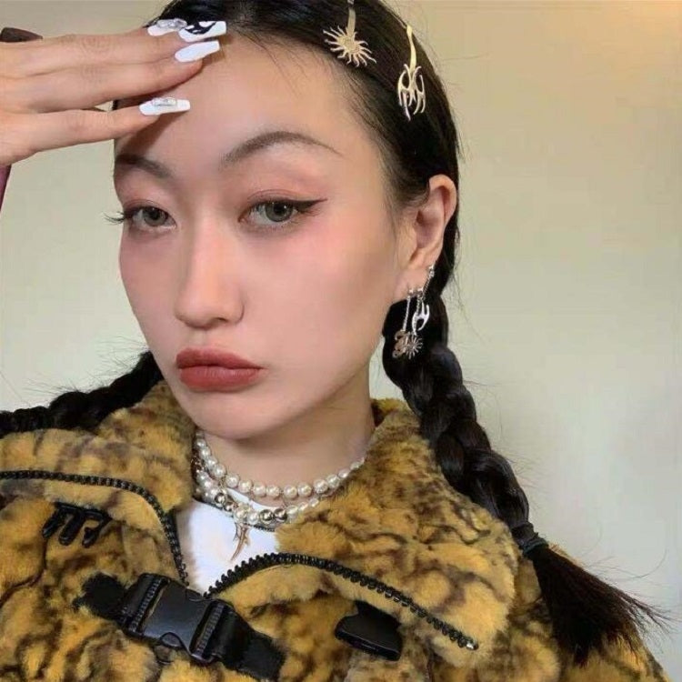 4pcs/set Halloween Rock Sun Flame Word Clip Metal Side Clip Bangs Clip