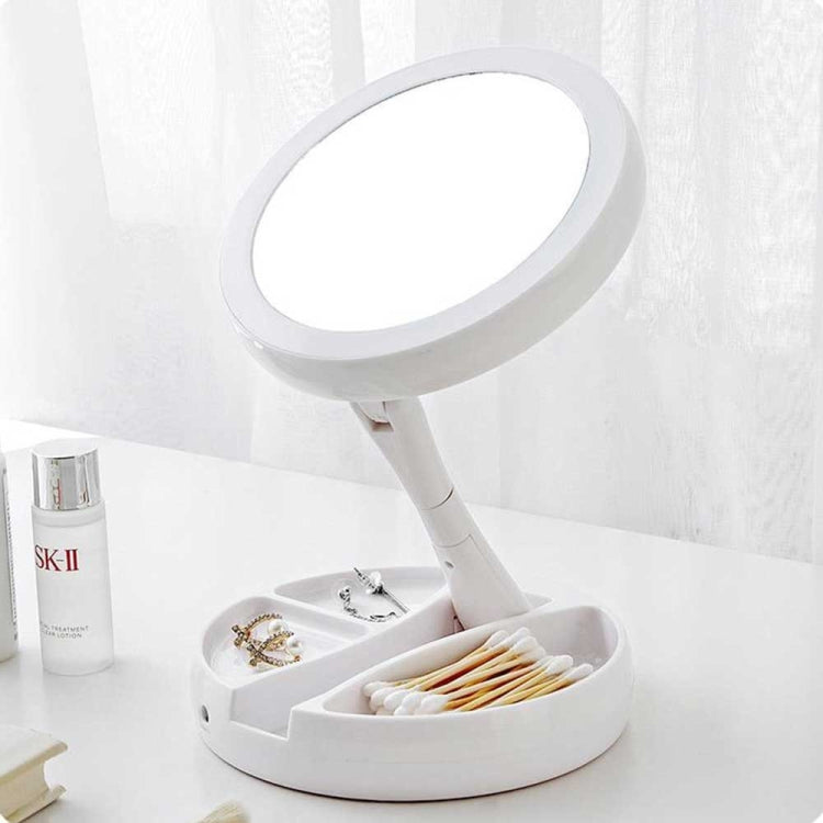 Foldable LED Light Makeup Mirror 10X Magnifying Compact Pocket Vanity Cosmetic Hand Mirror