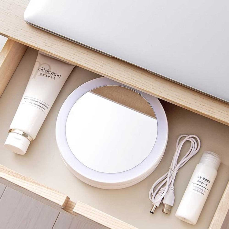 Foldable LED Light Makeup Mirror 10X Magnifying Compact Pocket Vanity Cosmetic Hand Mirror