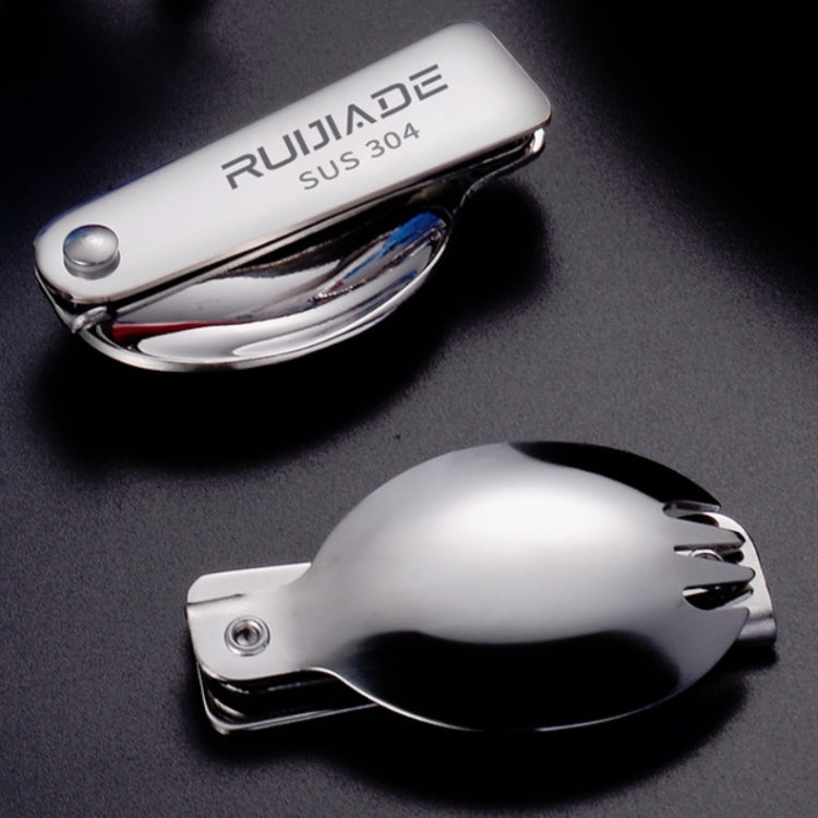 2PCS Stainless Steel Folding Fork Spoon Integrated Dual-use Picnic Portable Tableware, Random Color Delivery