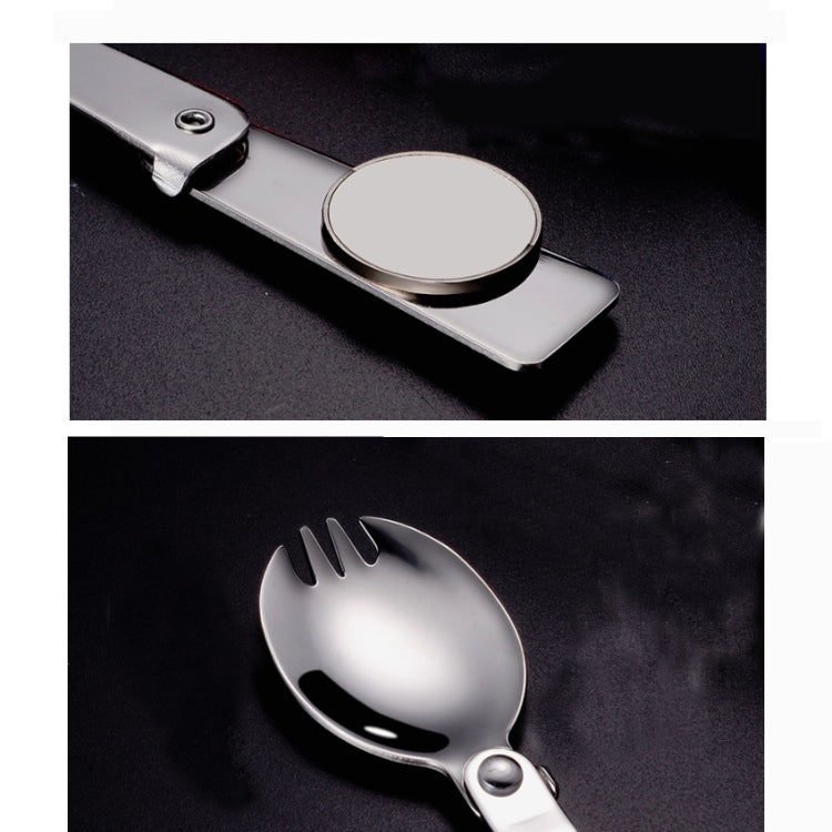 2PCS Stainless Steel Folding Fork Spoon Integrated Dual-use Picnic Portable Tableware, Random Color Delivery