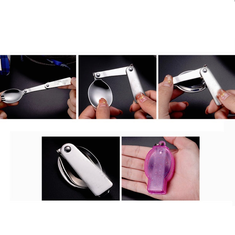 2PCS Stainless Steel Folding Fork Spoon Integrated Dual-use Picnic Portable Tableware, Random Color Delivery