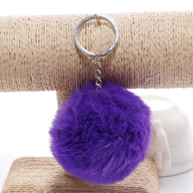 Simple Key Chain Fur Ball Pompon Keychain Pompom Artificial Rabbit Fur Animal Keychains for Woman Car Bag Key Rings