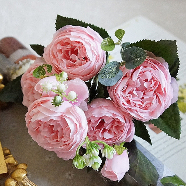 5 PCS Artificial Rose Flowers Small Bouquet Flores Home Party Wedding Fake Flower Decoration