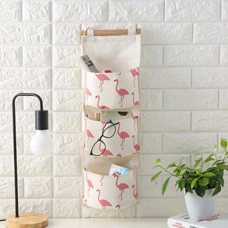 Cotton Linen Hanging Storage Bag 3 Pockets Wall Mounted Wardrobe Hang Bag Wall Pouch Cosmetic Toys Organizer