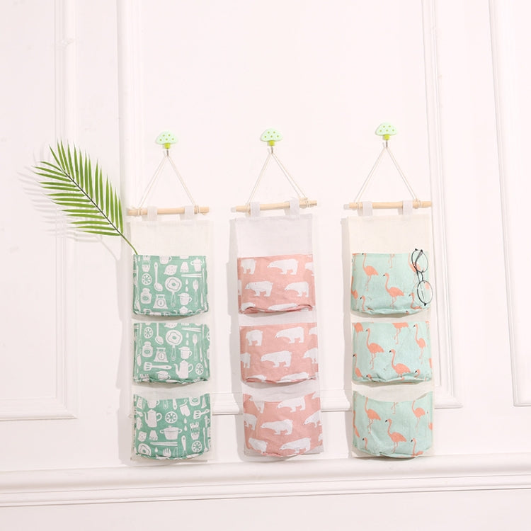Cotton Linen Hanging Storage Bag 3 Pockets Wall Mounted Wardrobe Hang Bag Wall Pouch Cosmetic Toys Organizer