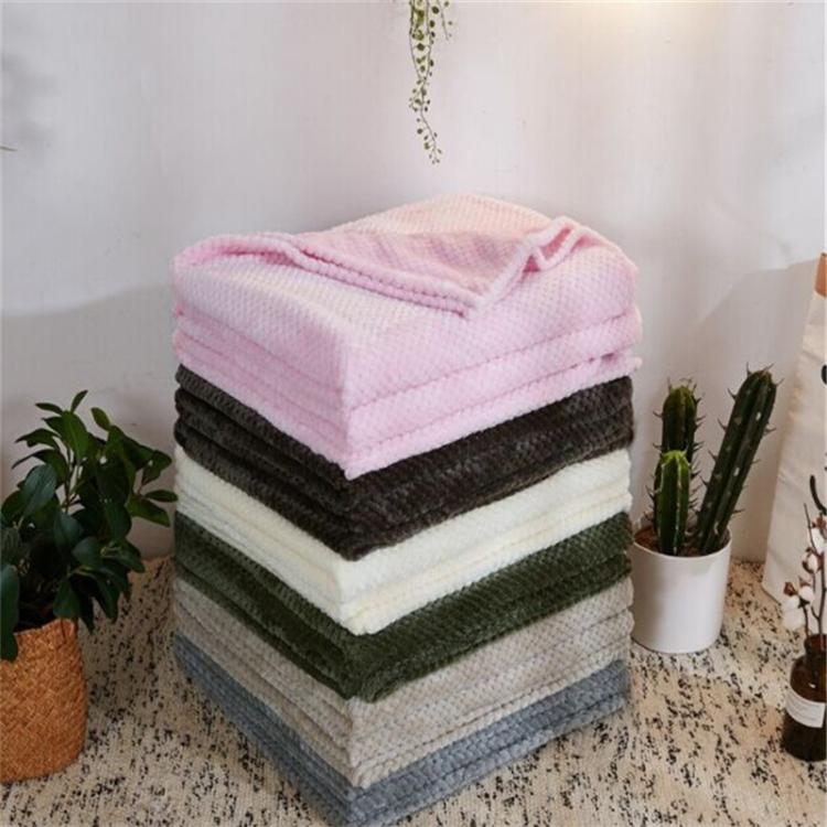 Thicken Solid Color Mesh Pineapple Flannel Blanket Coral Fleece Air Conditioning Sofa Cover Winter Warm Sheets Easy Wash Faux Fur Blankets