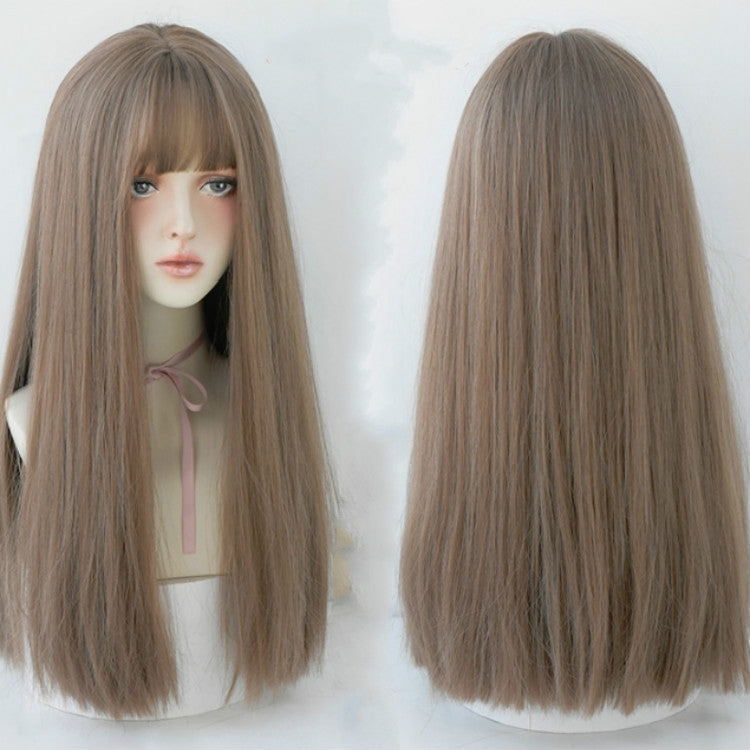 Female Black Long Straight Wig With Air Bangs
