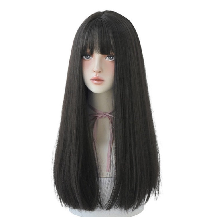 Female Black Long Straight Wig With Air Bangs