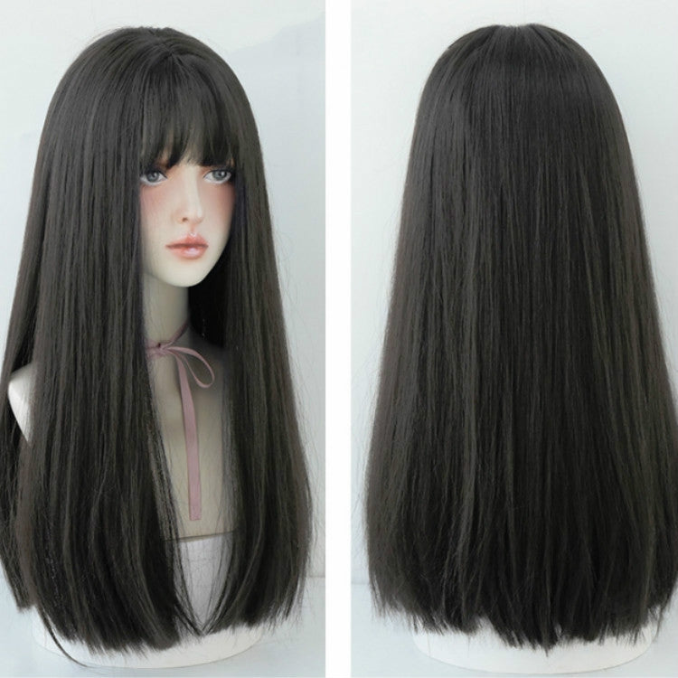 Female Black Long Straight Wig With Air Bangs