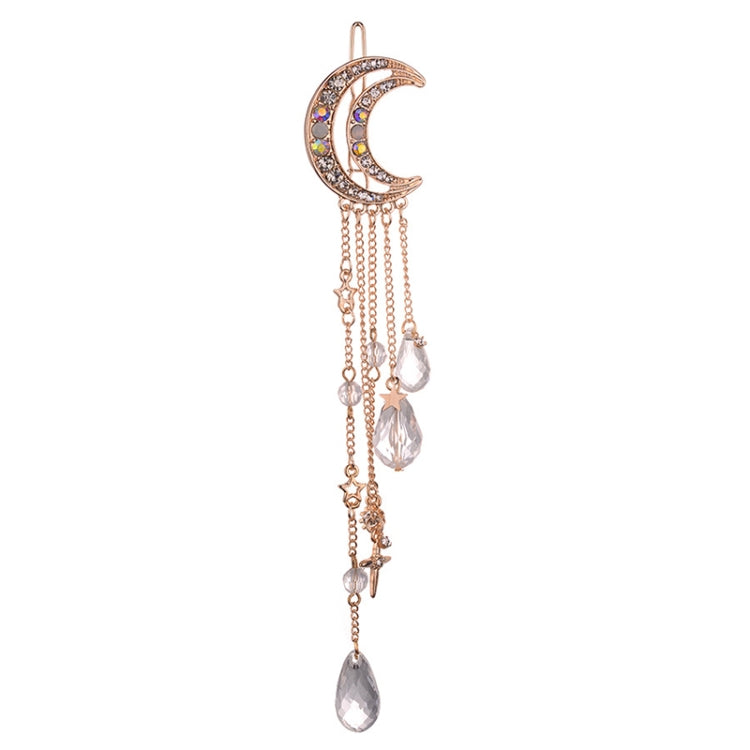 Fashion Elegant Women Lady Moon Rhinestone Crystal Tassel Long Chain Beads Dangle Hairpin Hair Clip Hair Jewelry