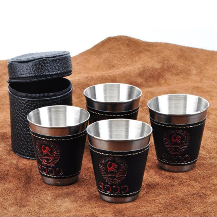 4 in 1 70ml Outdoor Camping Tableware Travel Cups Set Picnic Supplies Stainless Steel Wine Beer Cup Whiskey Mugs PU Leather