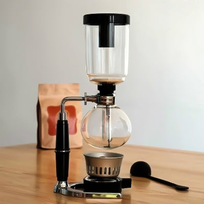 Classic Siphon Coffee Pot Black Handle Glass Syphon Pot for 5 People, Size:37.5x11.3cm