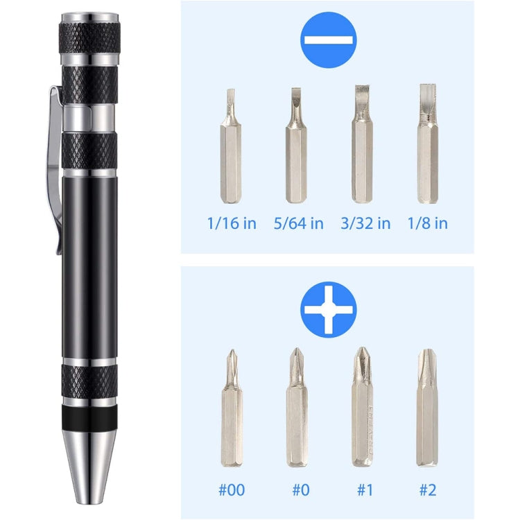 8 In 1 Multifunctional Mini Aluminum Tool Pen Screwdriver Set