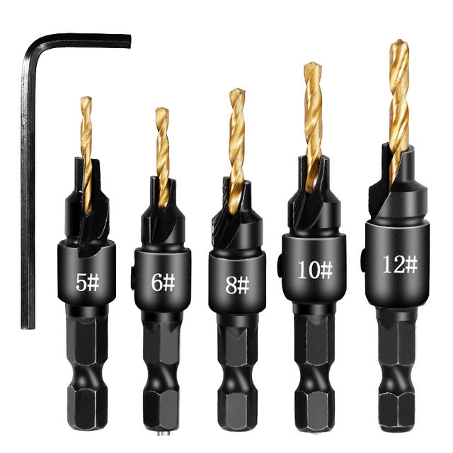 5 PCS/Set Countersink Woodworking Drill Bit Set Hexagon Screw Hardware Tool