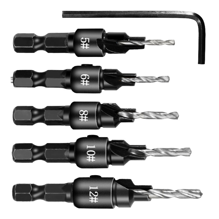 5 PCS/Set Countersink Woodworking Drill Bit Set Hexagon Screw Hardware Tool