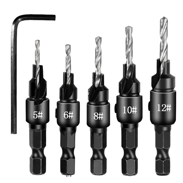 5 PCS/Set Countersink Woodworking Drill Bit Set Hexagon Screw Hardware Tool