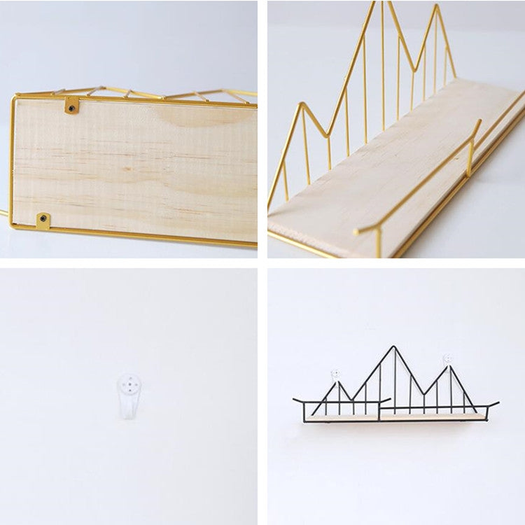 Wrought Iron Wooden Slotted Clapboard Shelf Home Decoration Wall Rack