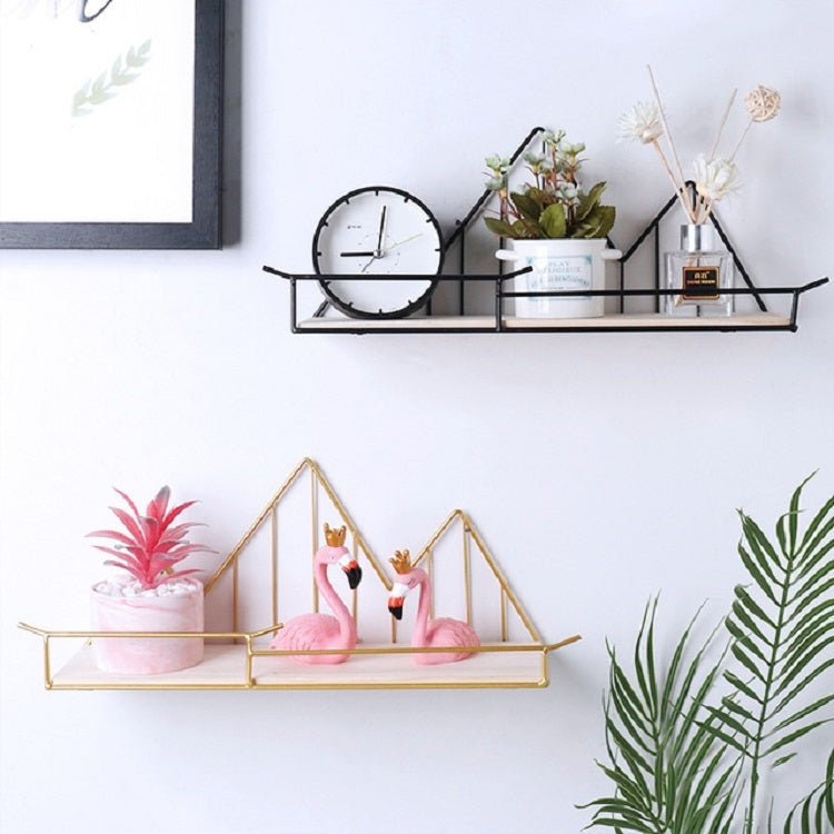 Wrought Iron Wooden Slotted Clapboard Shelf Home Decoration Wall Rack