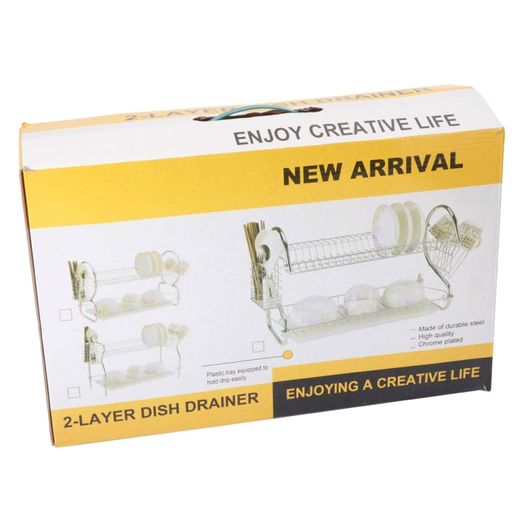 2 Tiers Kitchen Dish Drying Rack Drainer Dryer Tray Cultery Holder