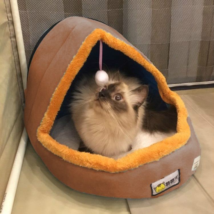 Pet Dog Cat  Warm Soft Bed Pet Cushion Dog Kennel Cat Castle Foldable Puppy House with Toy Ball