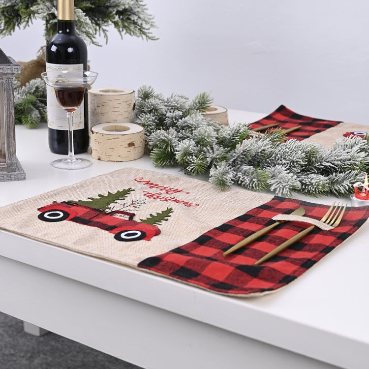 Christmas Decorations Red And Black Plaid Car Christmas Placemat Cartoon Tablecloth Table Mats