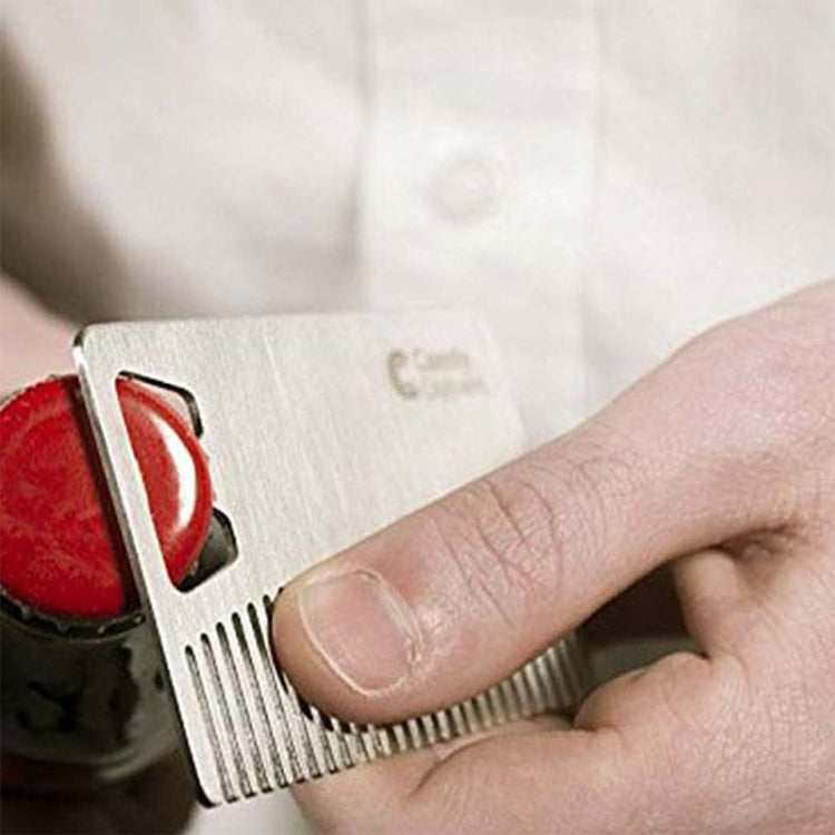 Metal Hair Beard Comb with Bottle Opener Multi-purpose Credit Card Size Tool
