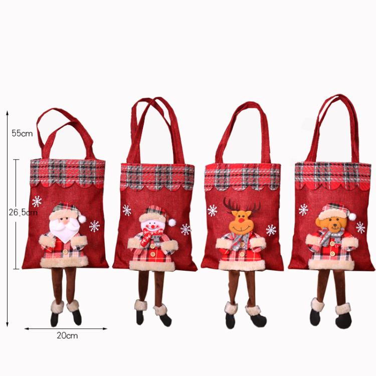Christmas Burlap Gift Bag Candy Bag Plaid Tote Bag