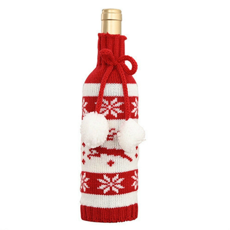 Christmas Knitted Double Ball Wine Bottle Cover Wine Bottle Bag Restaurant Atmosphere Layout