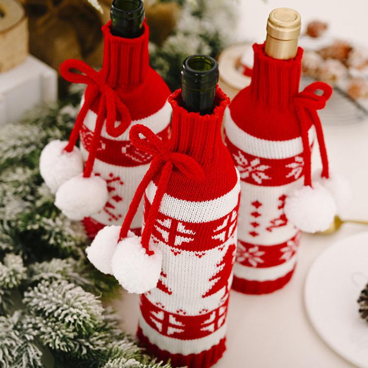 Christmas Knitted Double Ball Wine Bottle Cover Wine Bottle Bag Restaurant Atmosphere Layout
