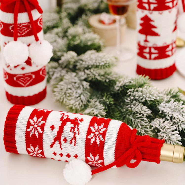 Christmas Knitted Double Ball Wine Bottle Cover Wine Bottle Bag Restaurant Atmosphere Layout