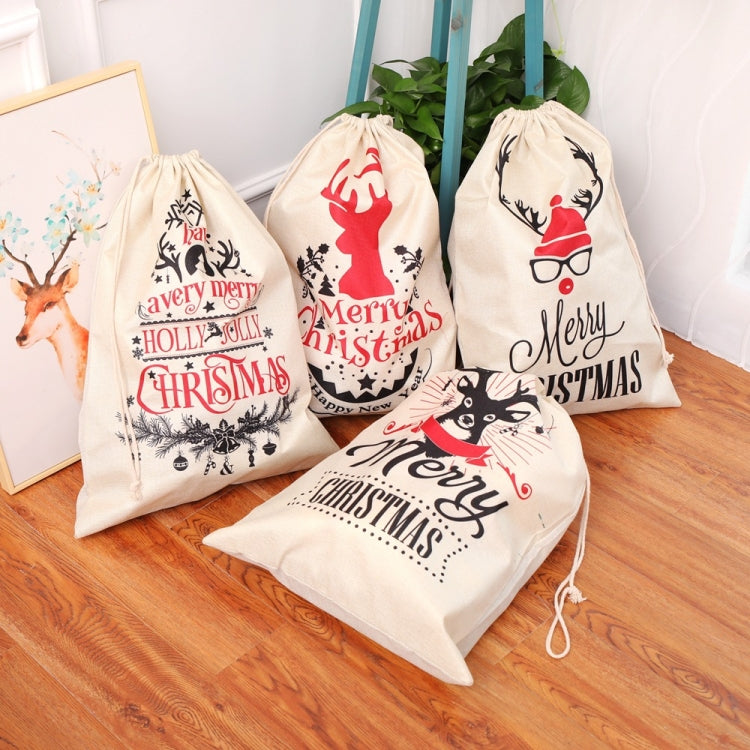 Large Printed Linen Backpack Christmas Gift Bag Candy Bag