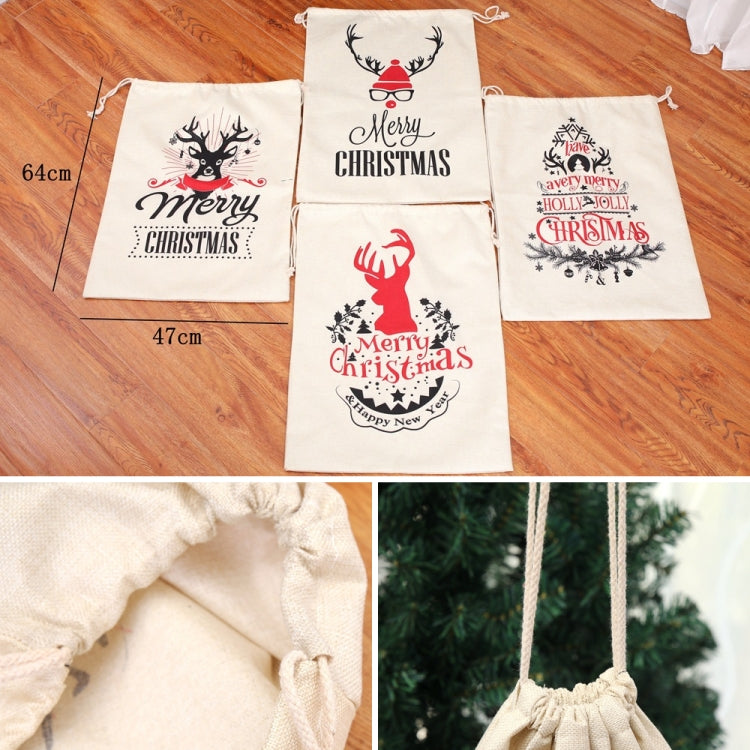 Large Printed Linen Backpack Christmas Gift Bag Candy Bag