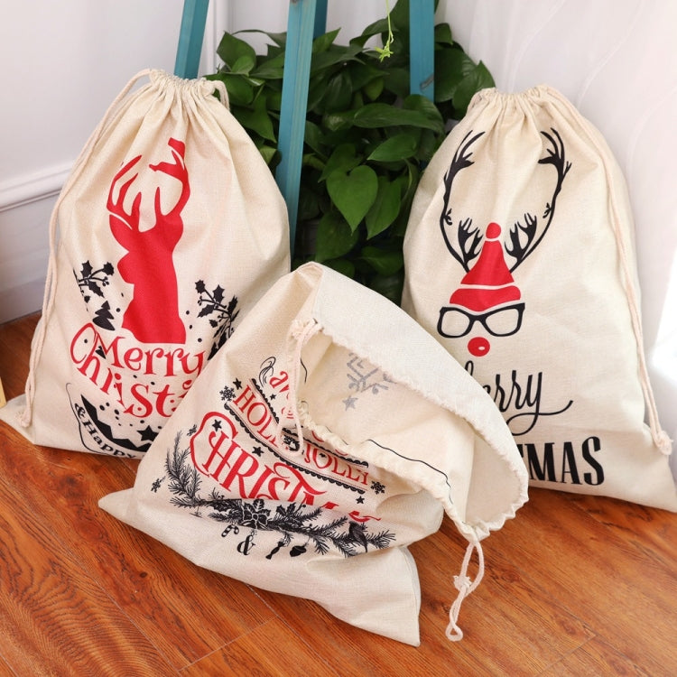 Large Printed Linen Backpack Christmas Gift Bag Candy Bag