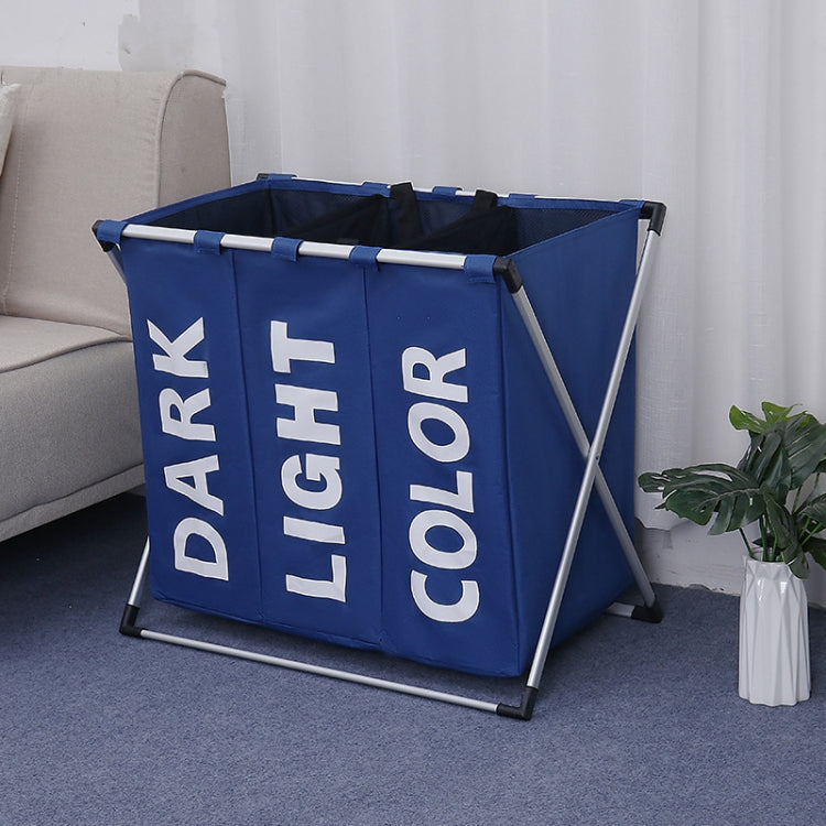 Collapsible Three Grid Dirty Clothes Laundry Hamper Organizer Home Storage Basket