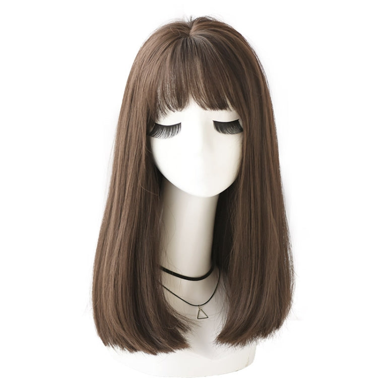 Realistic Long Straight Hair Wig Synthetic Fiber Headgear For Women