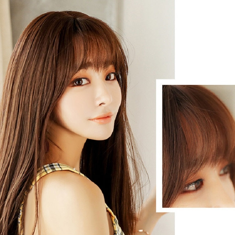 Realistic Long Straight Hair Wig Synthetic Fiber Headgear For Women