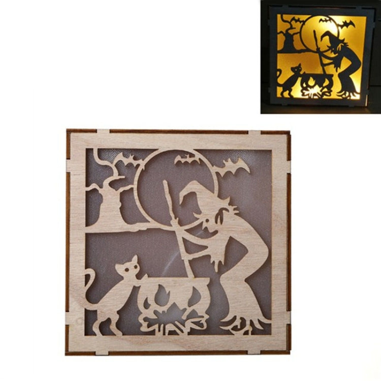 Wooden Halloween Witch Pumpkin Haunted House LED Lights Three-Dimensional Ornaments