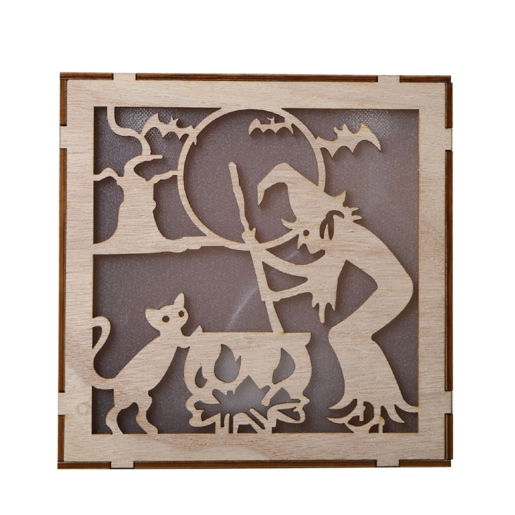 Wooden Halloween Witch Pumpkin Haunted House LED Lights Three-Dimensional Ornaments