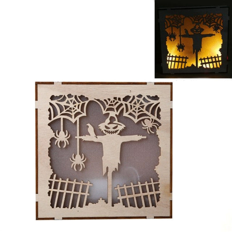 Wooden Halloween Witch Pumpkin Haunted House LED Lights Three-Dimensional Ornaments